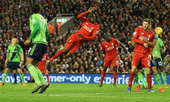 Benteke Competes In The Air Against Southampton