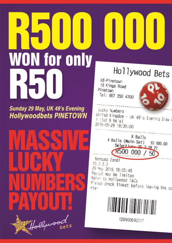 Big Lucky Numbers win at Hollywoodbets Pinetown - R500,000 for a R50 bet!