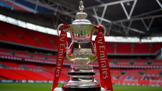 emirates fa cup on stand on pitch