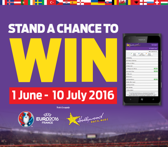 Hollywoodbetsis offering you the chance to win BIG at Euro 2016 with our mobile promotion.