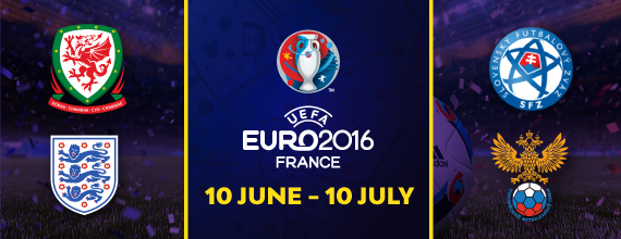 Hollywoodbets' Euro 2016 Group B Preview with Wales, England, Slovakia, and Russia Country Crests