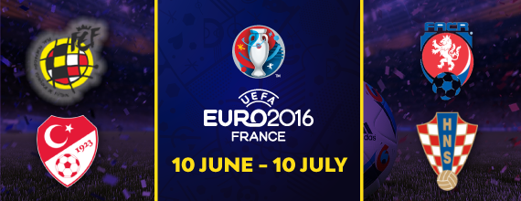 Image of Hollywoodbets' Euro 2016 Group D Header Image As Well As A Link To Our Group D Preview And Images of Crotia, Czech Republic, Spain, And Turkey's National Football Crests