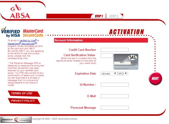 ABSA 3D Secure Activation Page