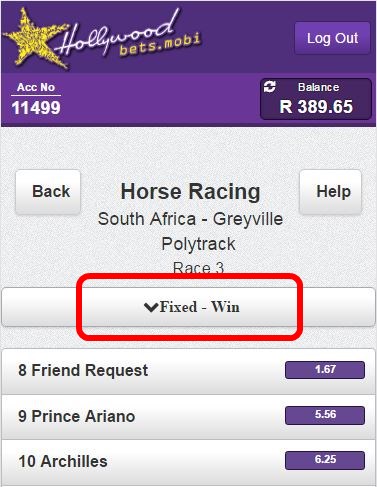 Bet options - Horse Racing - Hollywoodbets Mobile