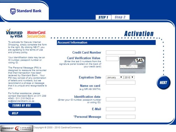 Standard Bank - Mastercard SecureCode Activation Page - Hollywoodbets - Credit Card Deposit - 3D Secure