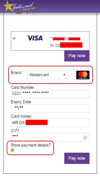 MasterCard Details - Peach Payments Method - Hollywoodbets