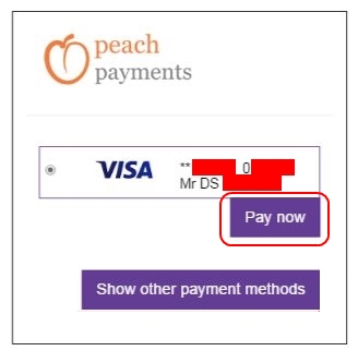 Select stored card - Hollywoodbets - Peach Payments Method