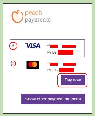 Two Stored Cards - Peach Payments Method - Deposit - Hollywoodbets - Account