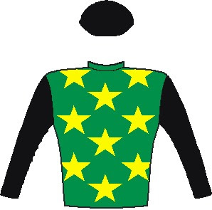 Edict of Nantes - Jockey Silks - Emerald green, yellow stars, black sleeves and cap - Horse Racing - South Africa - Durban July