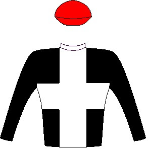 Ten Gun Salute - Jockey Silks - Black, white cross, black sleeves, red cap - Horse Racing
