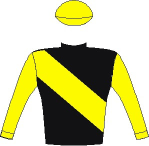 Nother Russia - jockey silks - Black, yellow sash, sleeves and cap