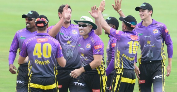 Hollywoodbets Dolphins - Purple Kit - Away Kit - Celebrating - High Fives