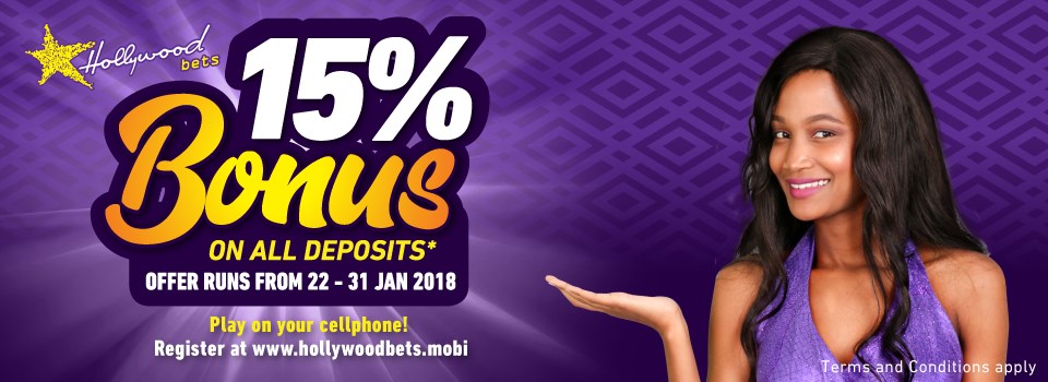 Sun Met 15% Bonus Promotion at Hollywoodbets. 15% Bonus on all deposits up to R20,000! Terms and Conditions apply.