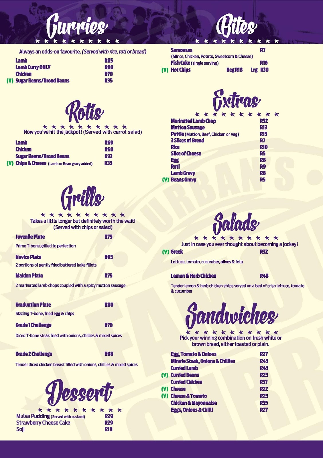 Hollywood Bunny Bar Menu - Page 2 - Curries, Rotis, Bites, Grills, Salads, Sanwdwiches, Dessert