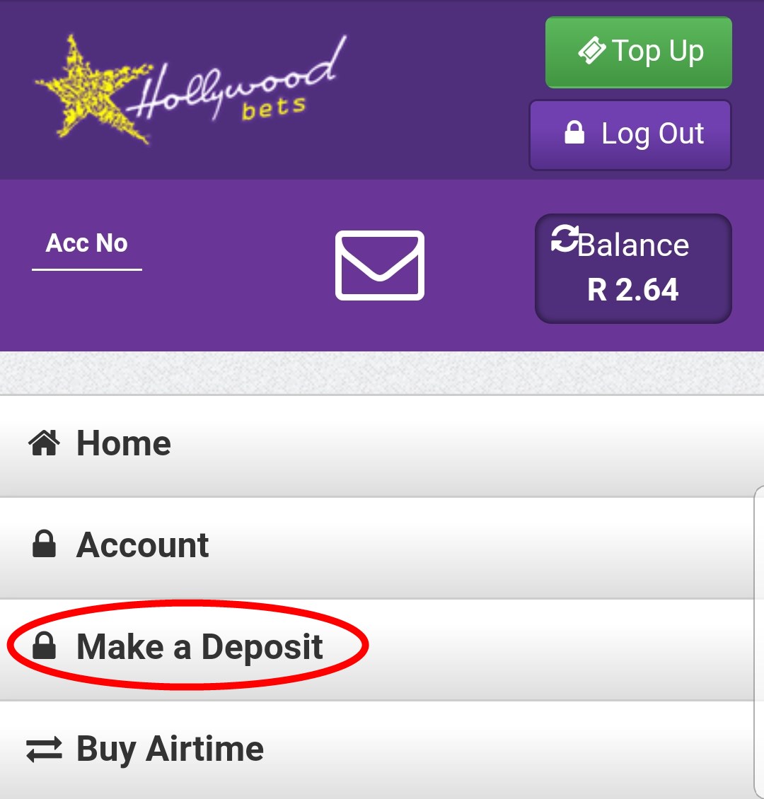 Zapper - Hollywoodbets - How to Deposit - Step 2