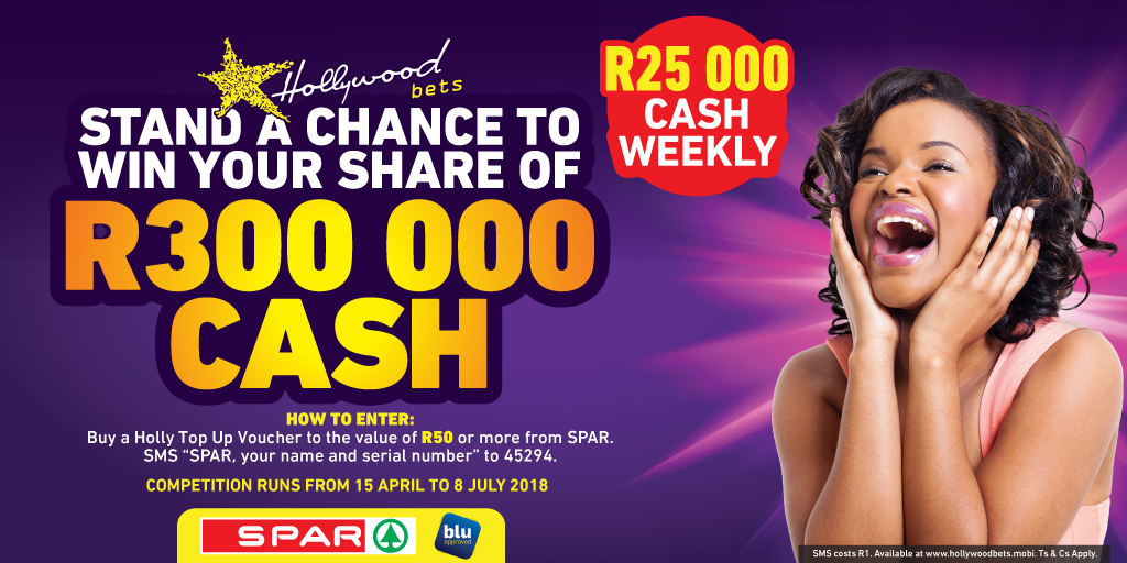 Spar Promotion - Win R300,000 in Cash with Hollywoodbets and Top Up Vouchers