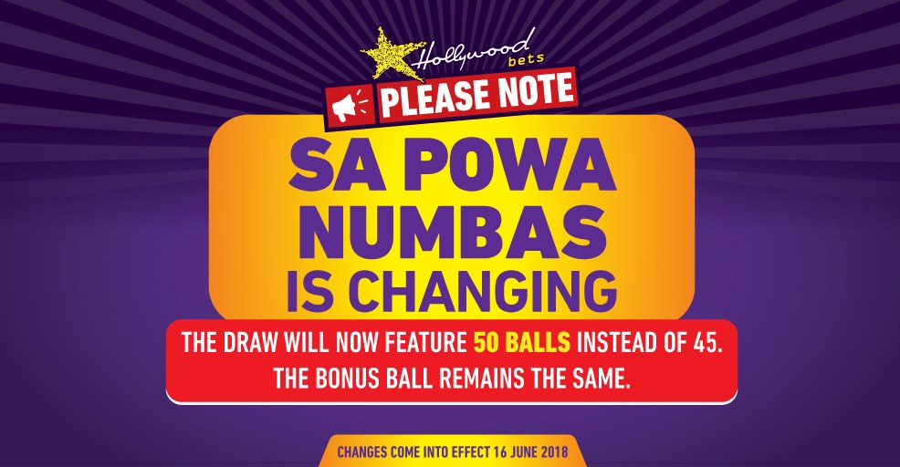 SA Powa Numbas - Changing to 50 Balls - Lucky Numbers - Hollywoodbets