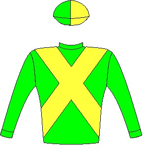 Abashiri - Silks - Owner: Messrs M G Azzie & H Haralambous & Adv M Witz - Colours: Green, yellow crossed sashes, halved cap
