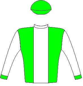 Star Express - Silks - Owner: Mrs P A Isdell, Mr G Ragunan, Dr Dave & Mrs Sue Whitelaw - Colours: Emerald green, white stripe and sleeves, emerald green cuffs and cap