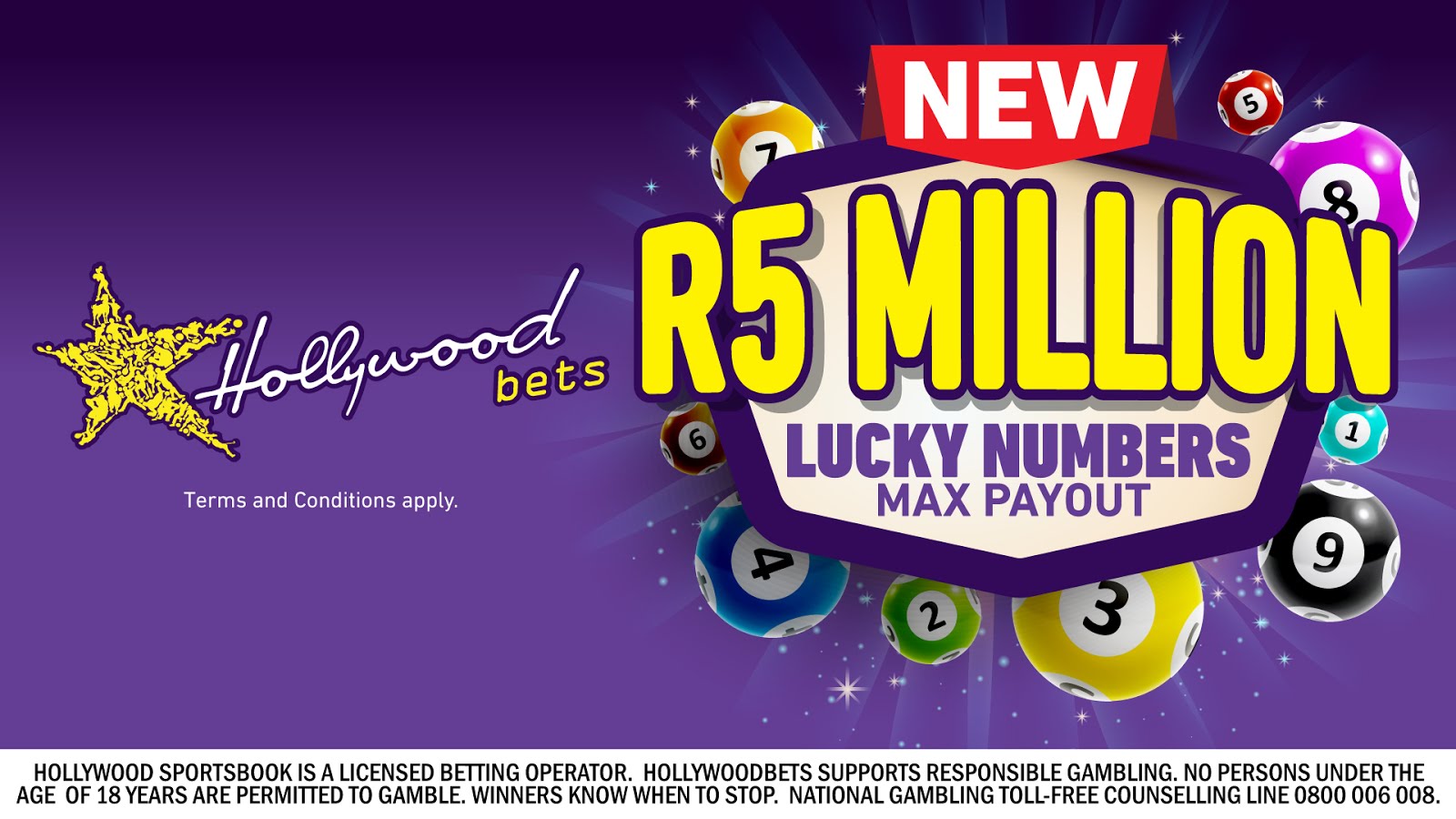 Lucky Numbers Max Payout now R5 Million at Hollywoodbets! Terms and Conditions Apply