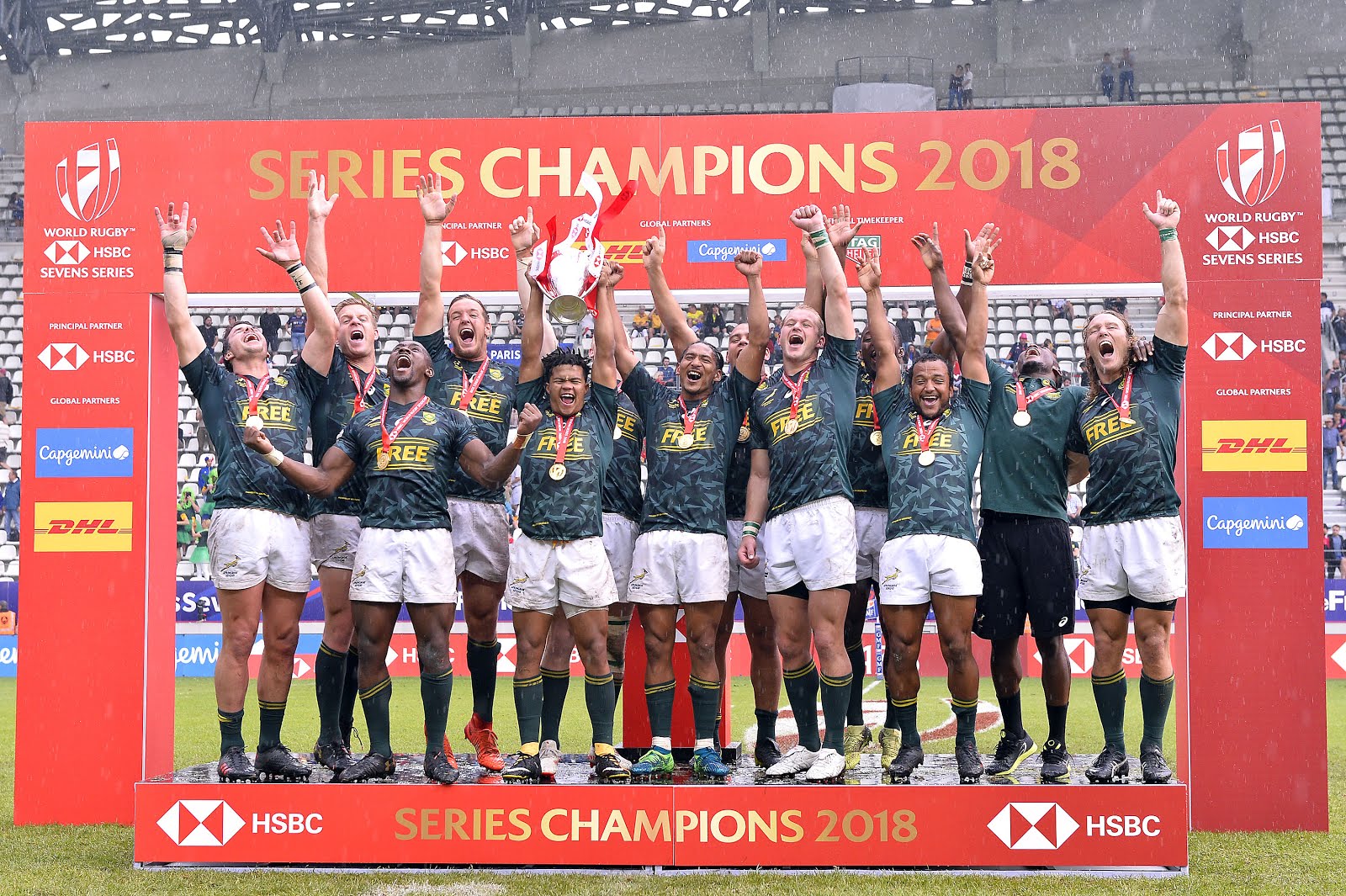 South African Sevens team winning the HSBC World Sevens Series in 2018