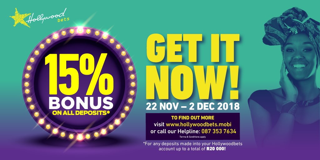 Summer Cup 15% Deposit Bonus - Get it now at Hollywoodbets - 22 November to 2 December 2018