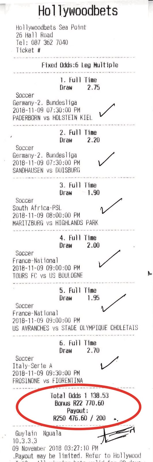 Winning Ticket at Hollywoodbets  - R250476.60 for just R200