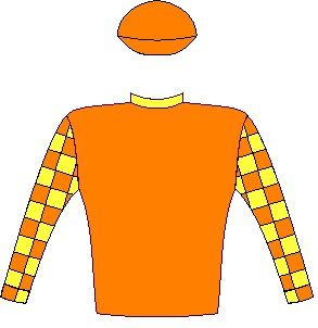 Milton - Silks - Orange, yellow collar, orange and yellow checked sleeves, orange cap