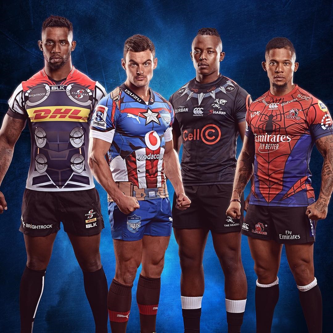 Super Rugby 2019 - Marvel Super Hero Kits - Stormers, Bulls, Sharks, Lions - Thor, Captain America, Black Panther, Spiderman