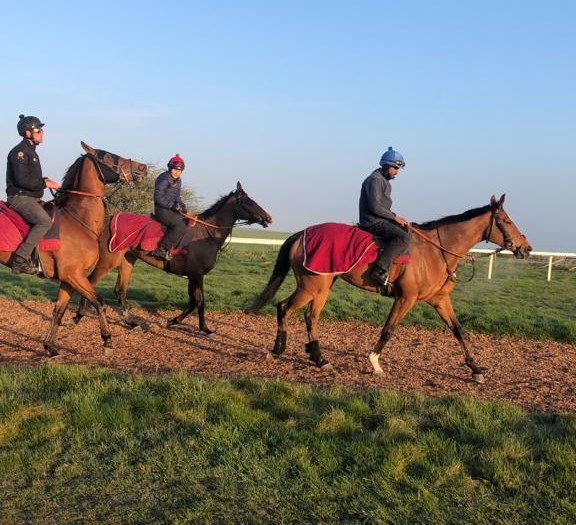 GLEN FORSA leading the string off the gallops on Tuesday - Grand National