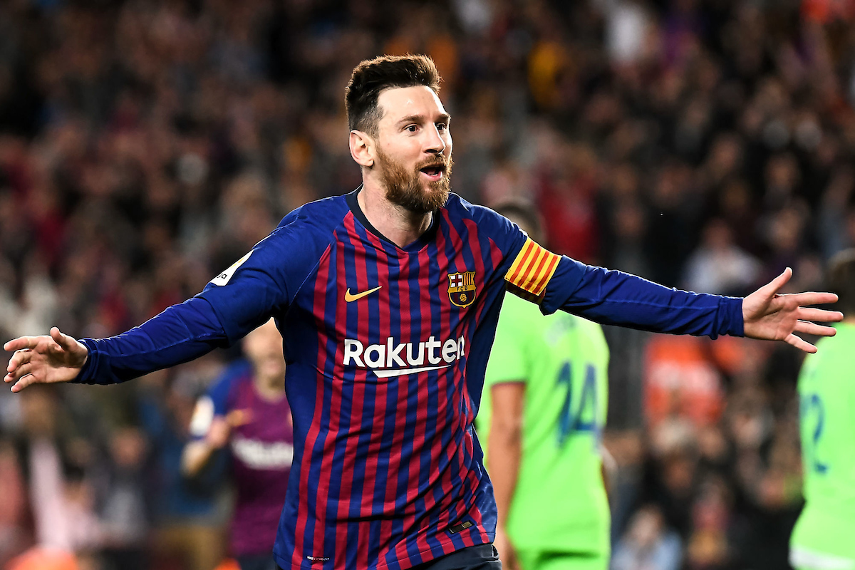 Lionel Messi of FC Barcelona celebrates his goal during the match between FC Barcelona vs Levante UD of La Liga, date 35, 2018-2019 season. Camp Nou Stadium.