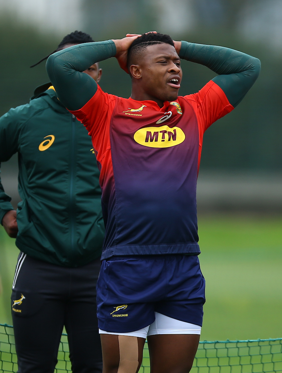 phiwe Dyantyi during the South African national rugby team training session at Latymer Lower School on October 30, 2018 in London