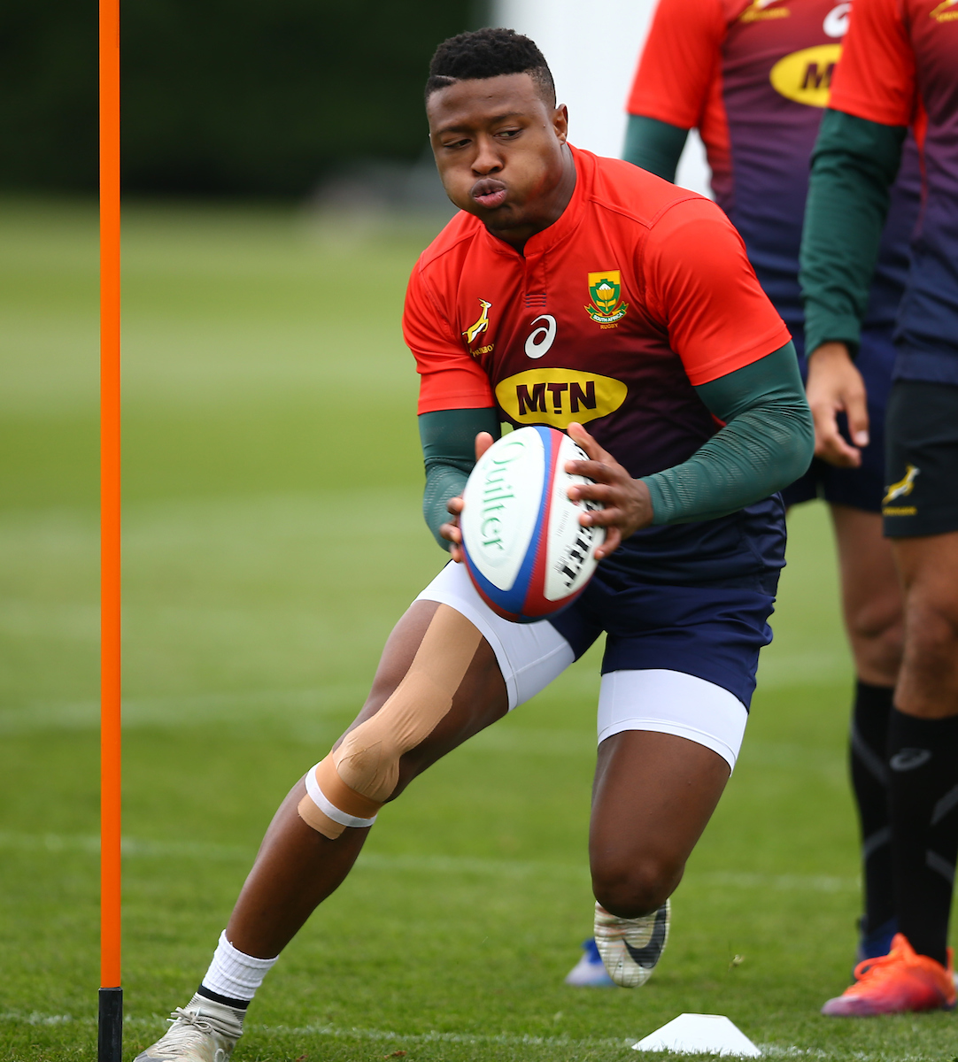Aphiwe Dyantyi during the South African national rugby team training session 