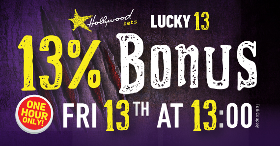 Spooky font reading lucky 13 13% deposit bonus one hour only friday 13 september