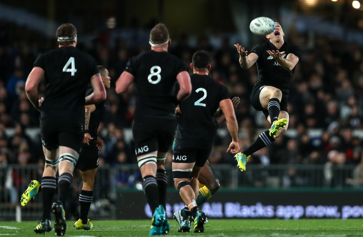 Ben Smith goes up for the ball during the Bledisloe Cup and Rugby Championship rugby