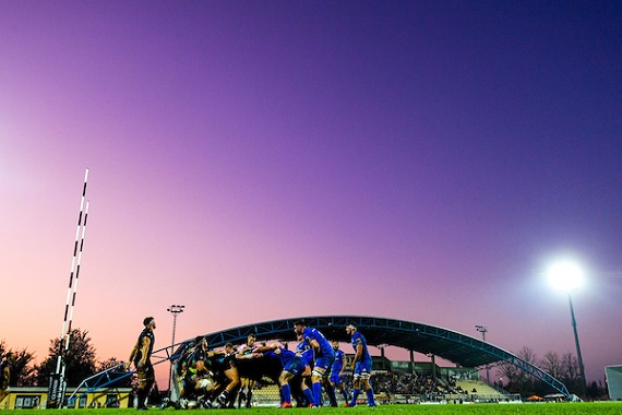 A scrum during the Guinness PRO14 Round 4 match between Zebre and Leinster at the Stadio Sergio Lanfranchi in Parma, Italy. 