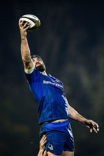 Scott Fardy of Leinster competes in the lineout