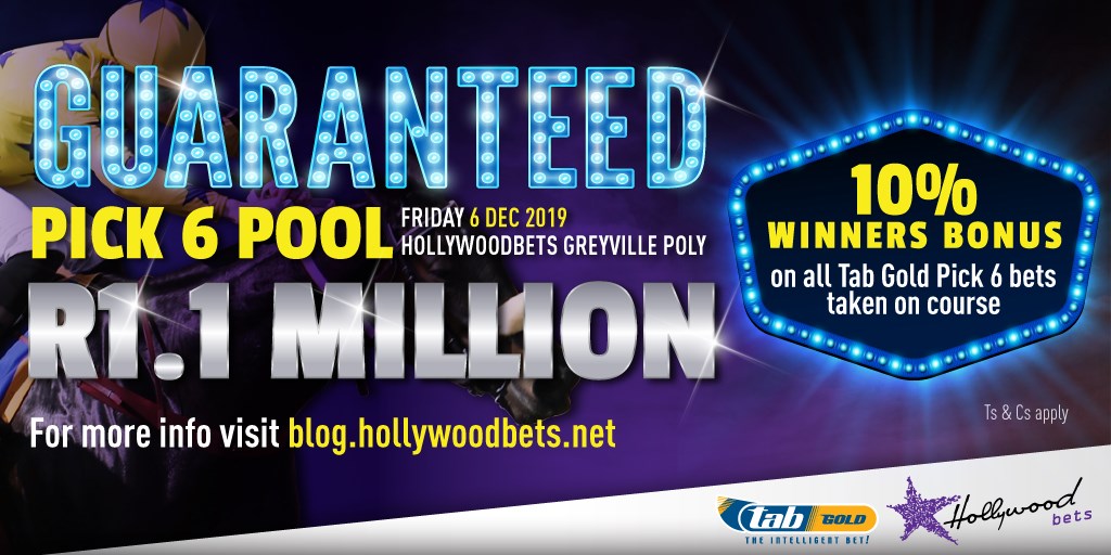 Guaranteed minimum Pick 6 pool of R1.1 million at Hollywoodbets Greyville
