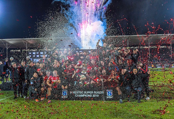 The Crusaders celebrate winning the 2019 edition of Super Rugby