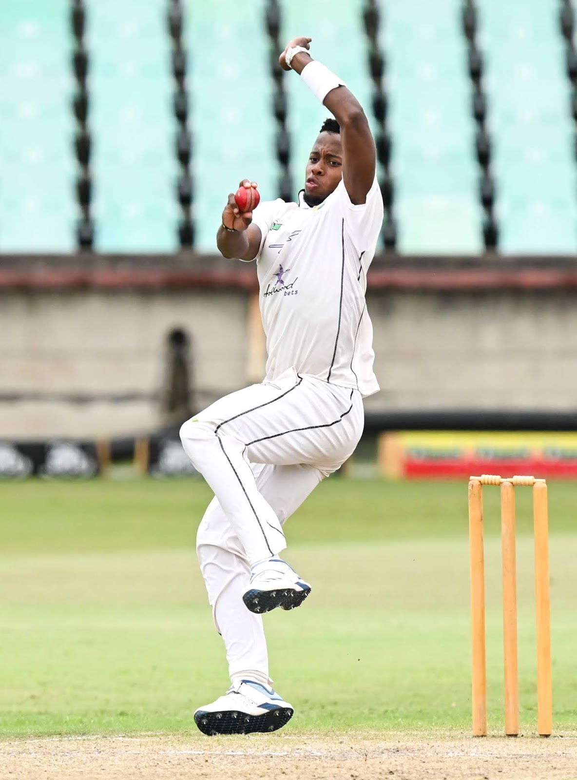 Okuhle Cele bowling for the Hollywoodbets Dolphins in the 4 Day Series