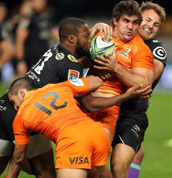 Pablo Matera of the Jaguares takes the ball into contact