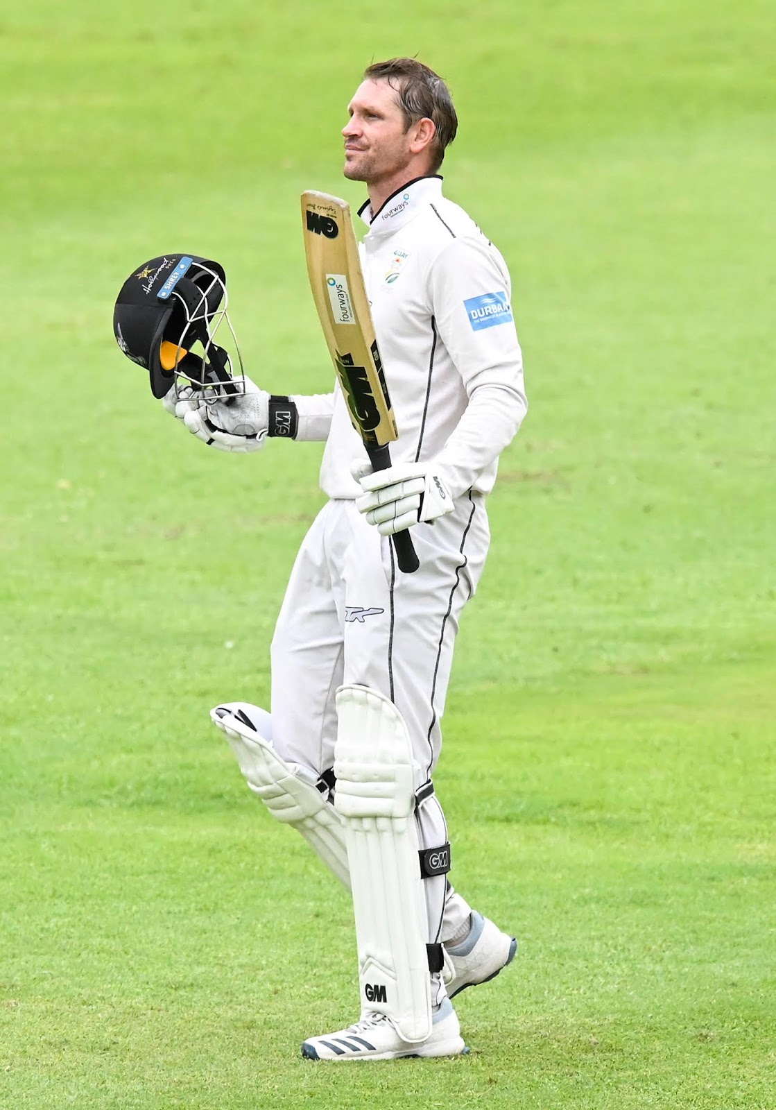 Sarel Erwee - Raising his bat after scoring a century for the Hollywoodbets Dolphins in their 4-Day clash with the VKB Knights