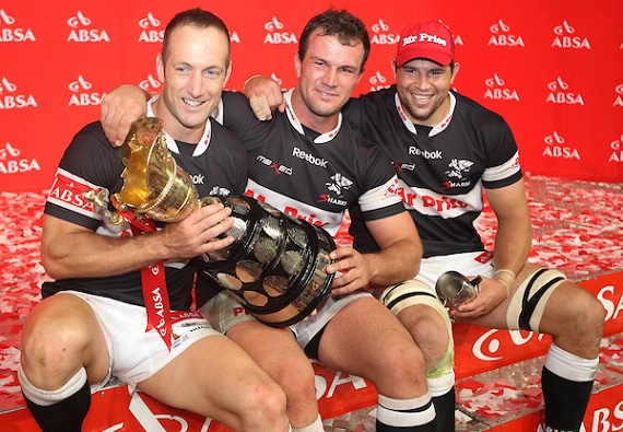 Stefan Terblanche, Bismark du Plessis and Willem Alberts celebrate the 2010 Currie Cup title