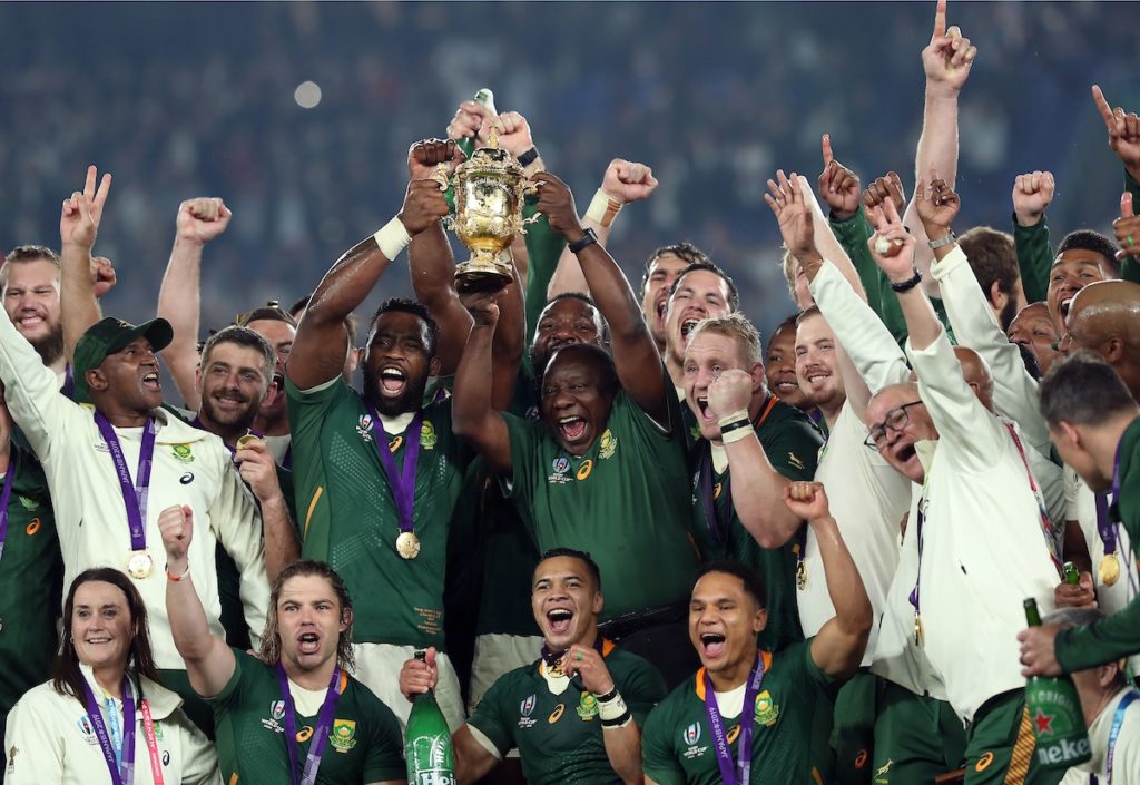 Springboks lifting the Rugby World Cup