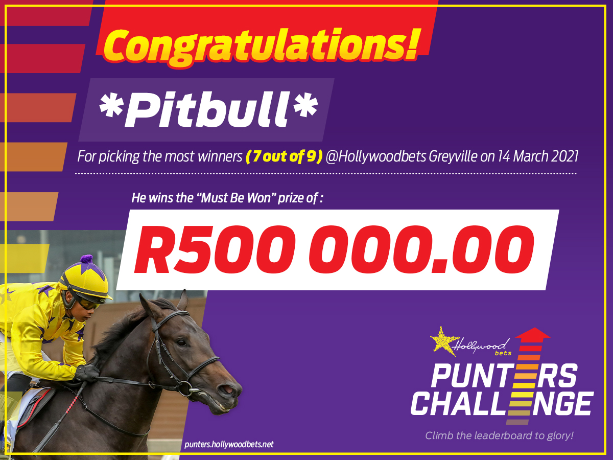 R500 000 won by Pitbull in the Punters' Challenge