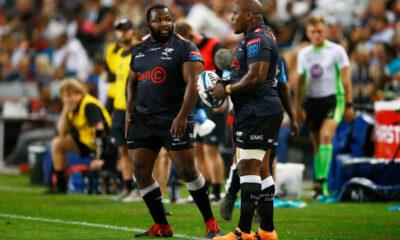 Bongi Mbonambi and Ox Nche of the Sharks - Champions Cup