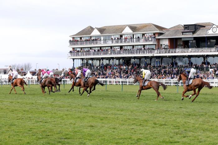 Runners and riders in action as they compete in the Remus Uomo Handicap Hurdle during the Coral Scottish Grand National Ladies Day at Ayr Racecourse, Ayr. Picture date: Friday April 1, 2022.