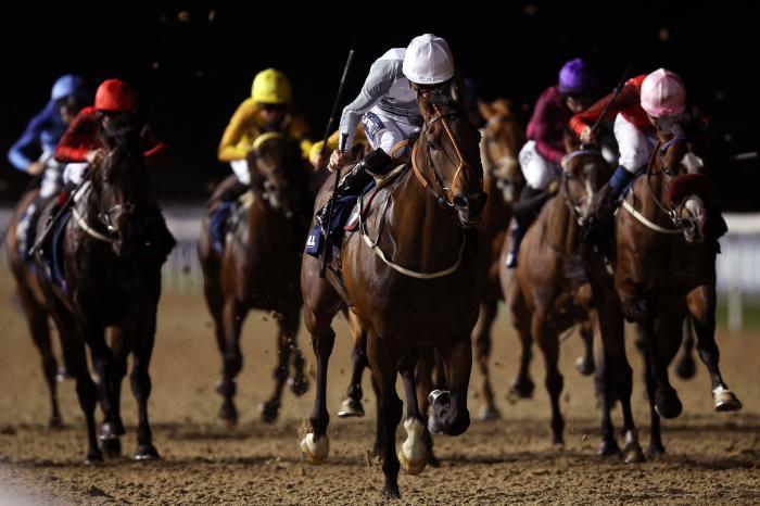 The Bell Conductor ridden by Paul Mulrennan (centre) on their way to winning the William Hill Pick Your Places Racing League Race 42 during the Racing League 2022 Race Week 6 Final meeting at Newcastle Racecourse. Picture date: Thursday September 15, 2022.