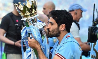 Ilkay Gundogan Celebrates Manchester City's Premier League Victory