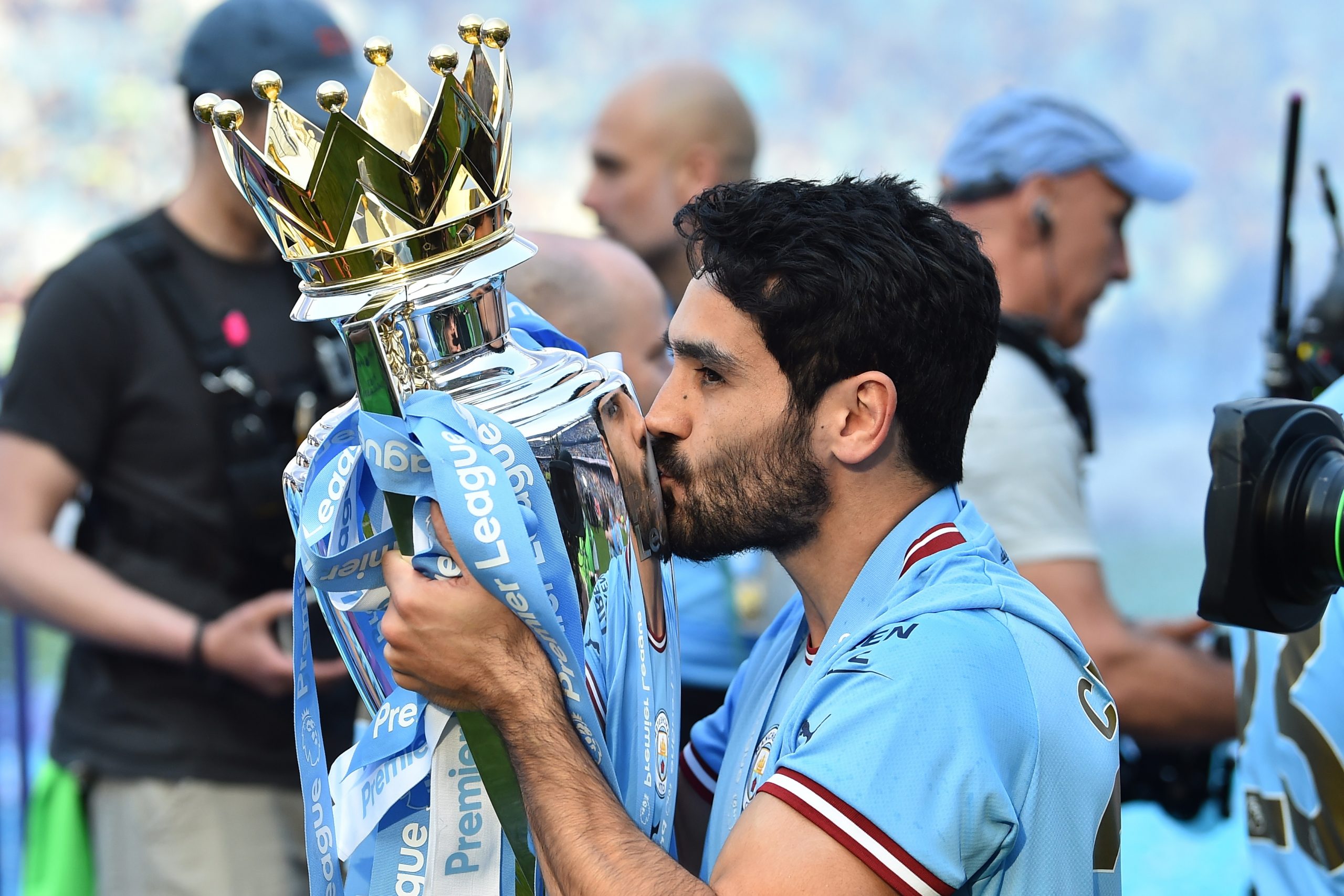 Ilkay Gundogan Celebrates Manchester City's Premier League Victory